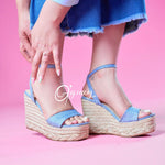 Cuñas Corridas DE FIQUE EN COLOR JEANS