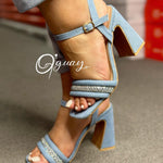 Sandalias Con Brillos en Azul